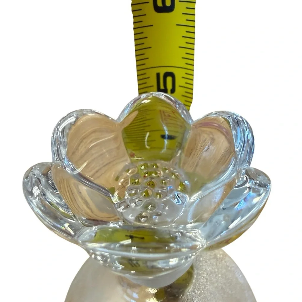 Vintage Clear Glass Perfume Bottle w/ Flower Stopper Vanity Decor